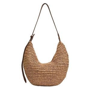 Straw Crossbody Shoulder Bag, Beach Woven Hobo Bags With Adjustable Strap, :<